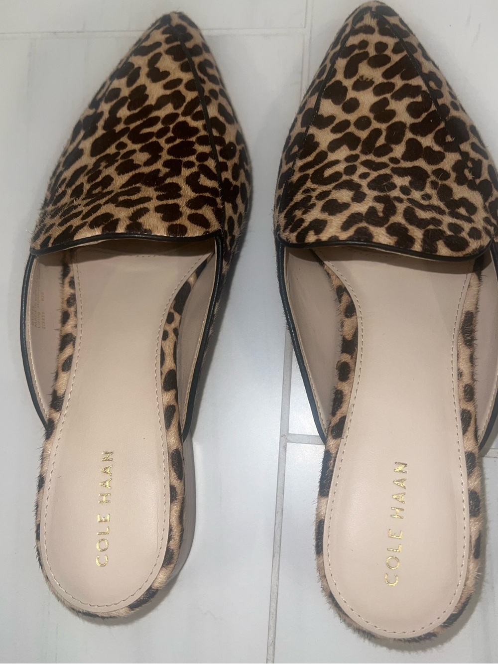 Cole Haan Leopard Calf-Hair Slip-On Mules in Tan & Black NEW WITHOUT TAGS - Picture 9 of 10
